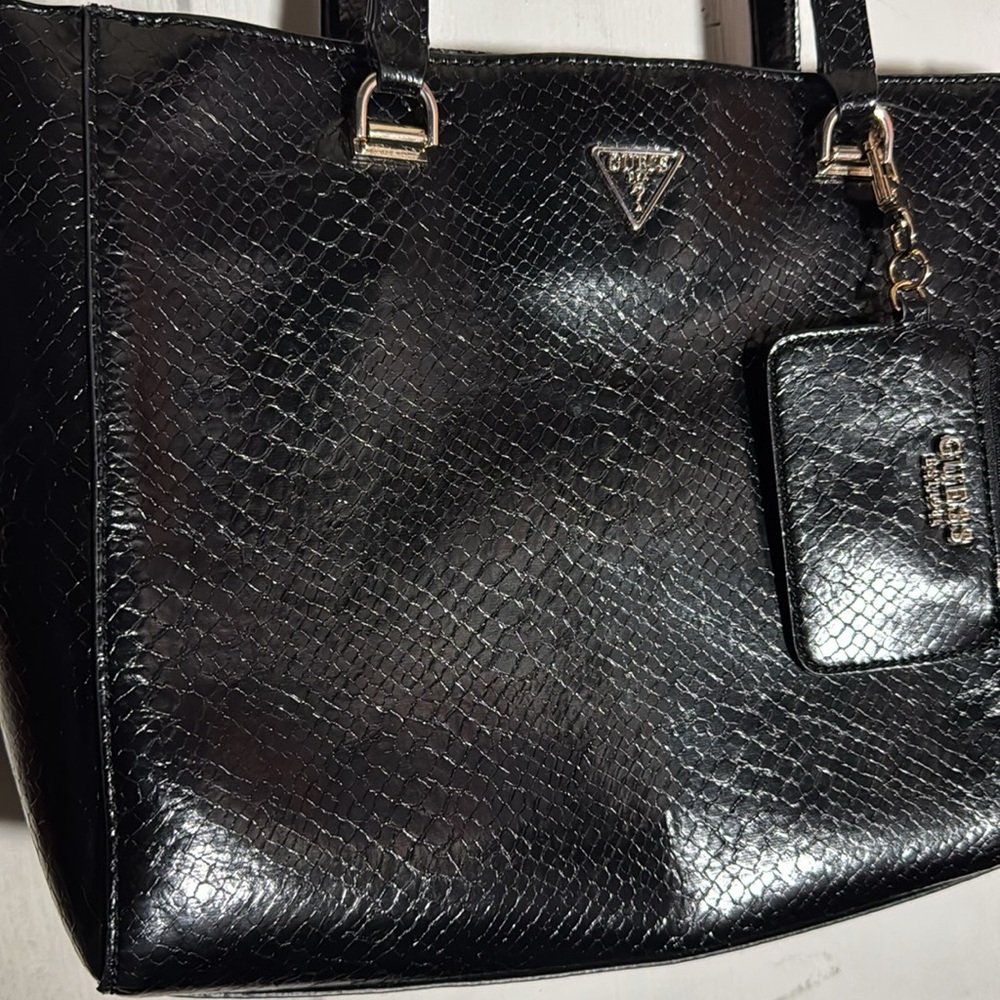 Guess Moonlight Python Black Top Zip Elite Tote B… - image 2